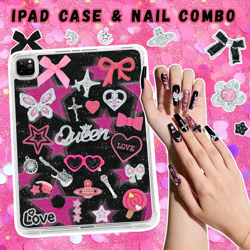 RIHYTFU Junk Case Charms Kit, Black Pink Junk Phone Case Charms for Customizing DIY Cases, Charm for Making Phone Cases