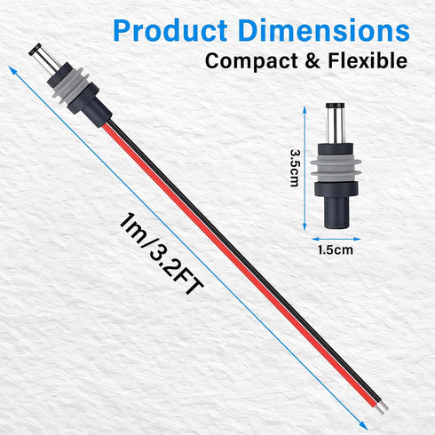 Groovely 14AWG IP65 5.5mm 2.1mm (3.2Ft) Starlink Mini Power Extension Cable, Waterproof DC x Male to Bare Wire Cord