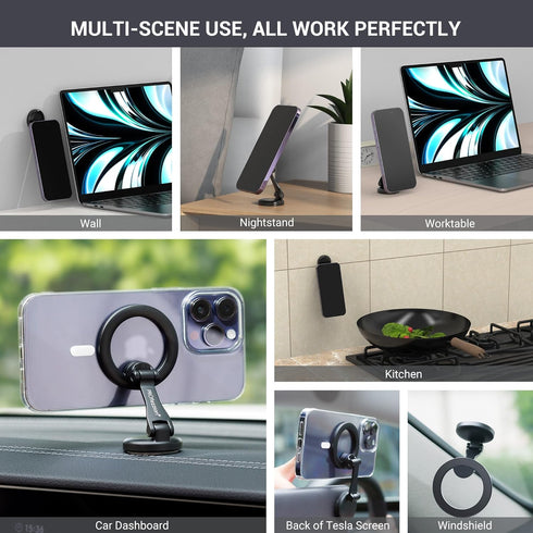 PROfezzion Magnetic Car Phone Mount, 2 x 180 Folding & Double 360 Rotating, for iPhone 15/14/13/12 Series, 2023