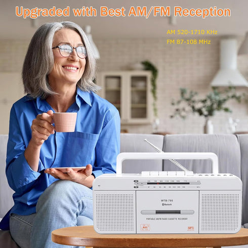WISCENT Cassette Cassettes/USB Mic,Cassette MP3 Player Boombox, Portable AM/FM Radio Stereo with Bluetooth, USB, Dual