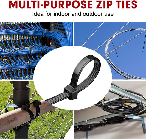 RAZCC 1200pcs Black Zip Ties, 12 Inch Heavy Duty Plastic Cable Ties with 70lb Tensile Strength, Self-Locking Nylon Tie