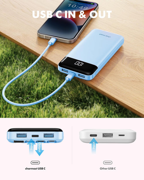 Portable Charger with Built-in Cables, 10000mAh Slim Travel Battery Pack, 6 Outputs, 3 Inputs, 3A Fast Charging for