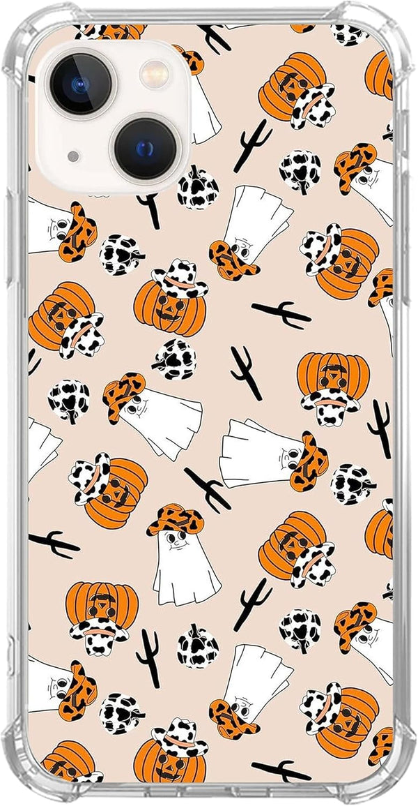 Halloween Western Cowboy Ghost Phone Case Compatible with iPhone 15 Plus, Hippie Ghost Wild Cactus Cover for Teens Men Women, Trendy Cool TPU Bumper Case Cover for iPhone 15 Plus