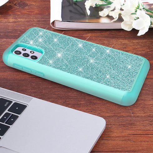 TJS Samsung Galaxy A32 5G Case with Tempered Glass Screen Protector, Glitter Bling Cute Design (Teal)