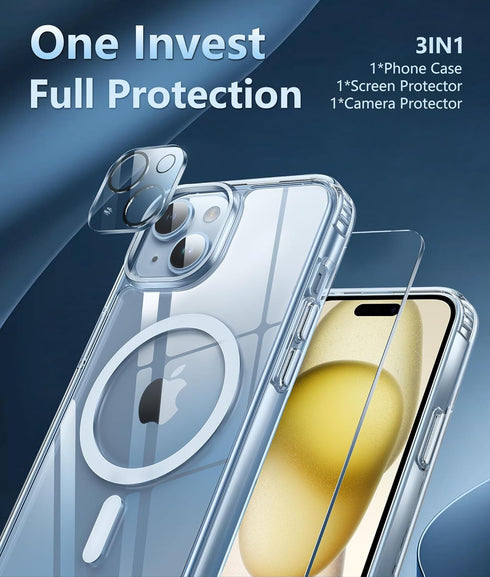 FNTCASE Clear Phone Case for iPhone 15 Plus: Military Grade, Shockproof, Anti-Yellowing, Scratch-Resistant, 6.7" Drop