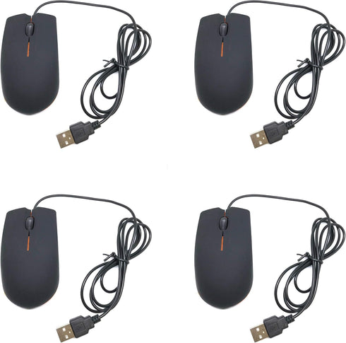 TFD Supplies - Wired 3 Button Optical Computer Mouse - 4 Pack - Bulk