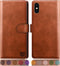 SUANPOT RFID Leather Wallet Case for iPhone X/XS 5.8" - Shockproof Flip Folio Cover, Card Holder, Light Brown
