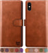 SUANPOT RFID Leather Wallet Case for iPhone X/XS 5.8" - Shockproof Flip Folio Cover, Card Holder, Light Brown