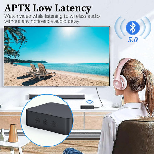 Optical Bluetooth 5.0 Transmitter Receiver for TV to Headphones, Low Latency Wireless Audio Adapter with Volume Control