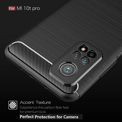 Case Compatible with Xiaomi Mi 10T/10T Pro, Carbon Fiber Texture Design Shock Absorption Case (Black)