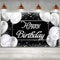 Happy Birthday Backdrop Banner | Black and Silver Photography Background | Large Party Sign Poster for Men and Women