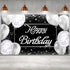 Happy Birthday Backdrop Banner | Black and Silver Photography Background | Large Party Sign Poster for Men and Women