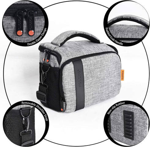 FOSOTO Stylish Compact SLR/DSLR Camera Bag Case, Waterproof, Compatible with Nikon P900, Canon EOS, Sony A73, Gray