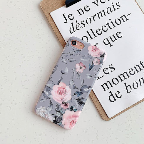 YeLoveHaw iPhone SE 2020 Case, iPhone 8/7 Case, Flexible Soft Slim Fit with Floral Purple Gray Leaves Pattern