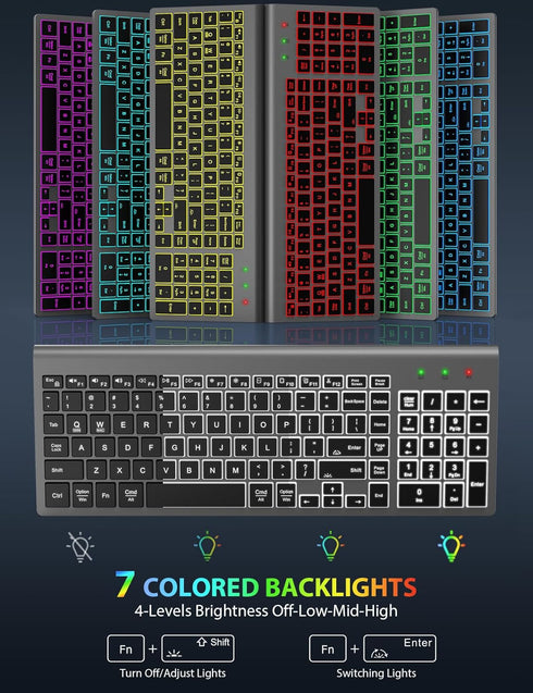 SABLUTE Wireless Keyboard and Mouse Combo - Backlit Compact Quiet Keyboard with RGB Mouse, Rechargeable, Slim