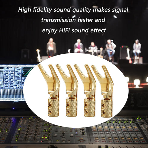 Tertullus 8 Pcs Pure Copper Speaker Spade Connectors, 45 Degree Gold Plated Screw Locking Adapter Fork Spade Plugs