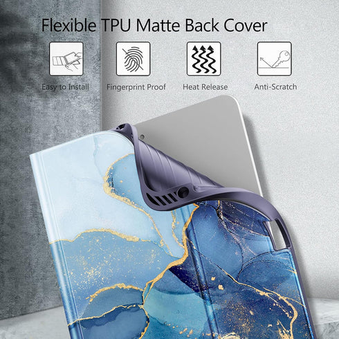 Fintie Keyboard Case for iPad Air 11-inch M2 (2024) - Ocean Marble Soft TPU Back Cover with Magnetically Detachable