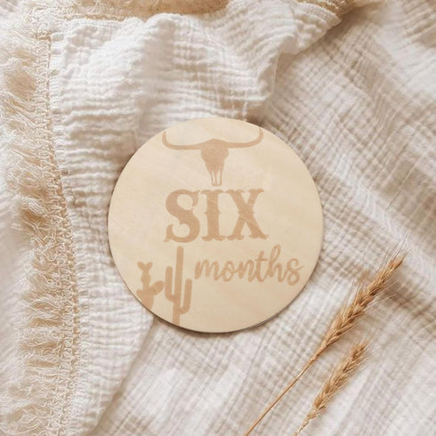 LINLULU Set, Wooden Western Baby Monthly Milestone Cards - Cow Monthly Milestone Marker Newborn Photography Props