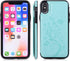 UEEBAI Case for iPhone XR, Luxury PU Leather Case with Card Slots, Stand Function, Butterfly Flower Pattern, Mint Green