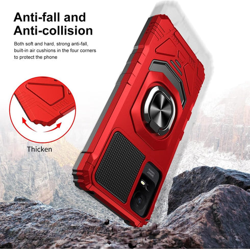 TJS Heavy Duty Drop Protection Case for TCL ION X/V/40 Z, Metal Ring Magnetic Kickstand - Green