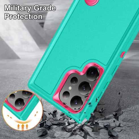 for Galaxy S24 Ultra Case, 3-Layer Military Grade Shockproof Silicone Cover with Kickstand for Samsung Galaxy S24 Ultra