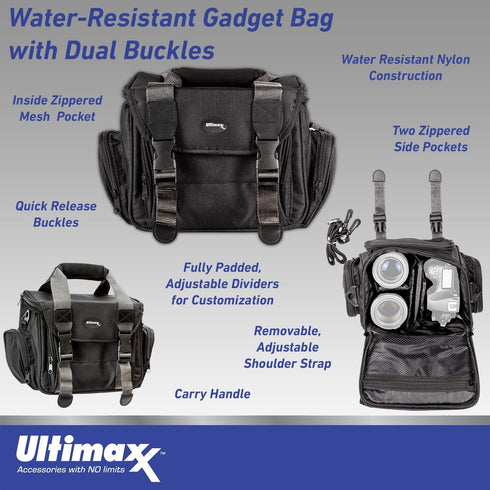 Ultimaxx Large Fully Padded Gadget Bag with Dual Buckles for SLR Cameras & Camcorders, Compatible with Sony, Nikon,