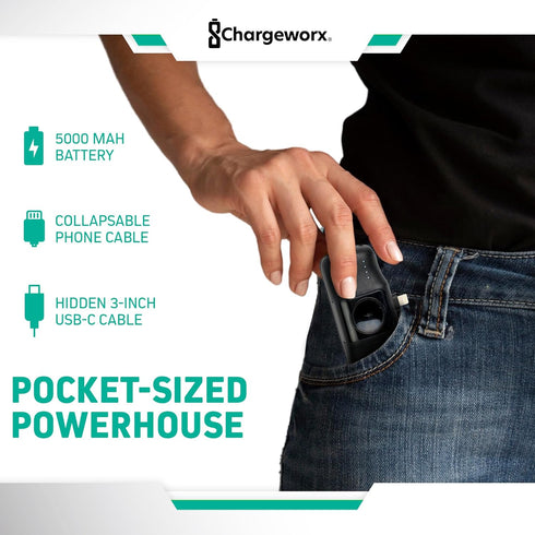 3-in-1 Portable Charger 5000mAh Battery, Ultra-Compact Fast Charging Support for iPhone, USB-C Devices, Smartwatch