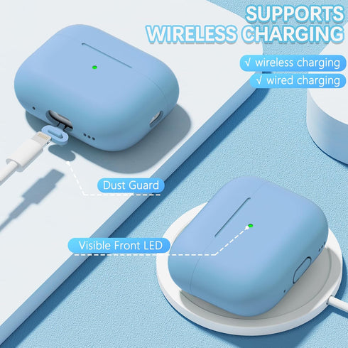 AirPods Pro 2nd Generation Case (2022/2023) with Cleaner Kit, Soft Silicone Protective Cover with Lanyard, Sky Blue