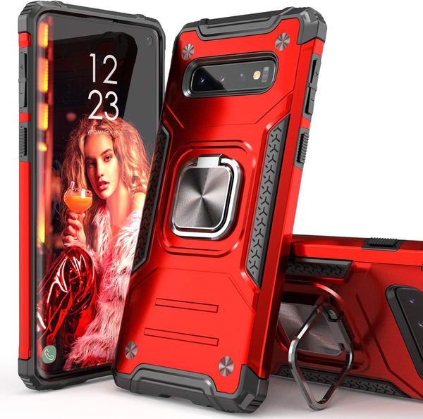 Galaxy S10 Plus Case, Slim Fit Hybrid Drop Test Cover with Car Mount Kickstand Protective Phone Case, Red