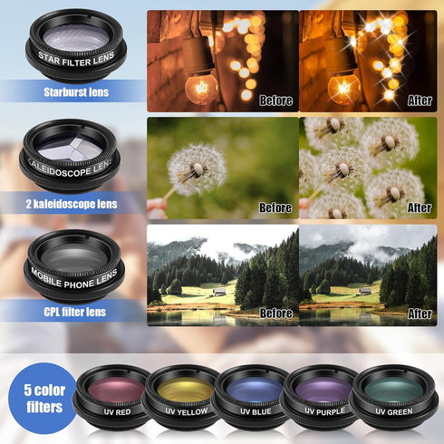 16 Pcs Phone Camera Lens Kit, 16 in 1 with Selfie Light and Universal Clip for Most Phones