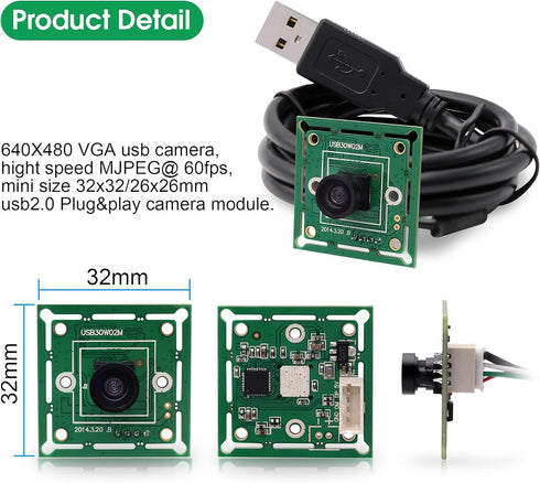 IFWATER 120 60fps 10.2Inch 3.3ft/1m USB Camera Module Degree Wide Angle Lens High Speed Mini Webcam for Industrial