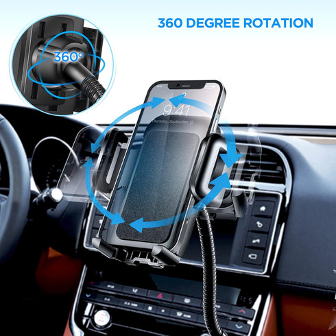 SOAIY 3-in-1 Cigarette Lighter Car Mount - Dual USB 3.1A Charger with Adjustable Gooseneck & 360° Rotating Cradle