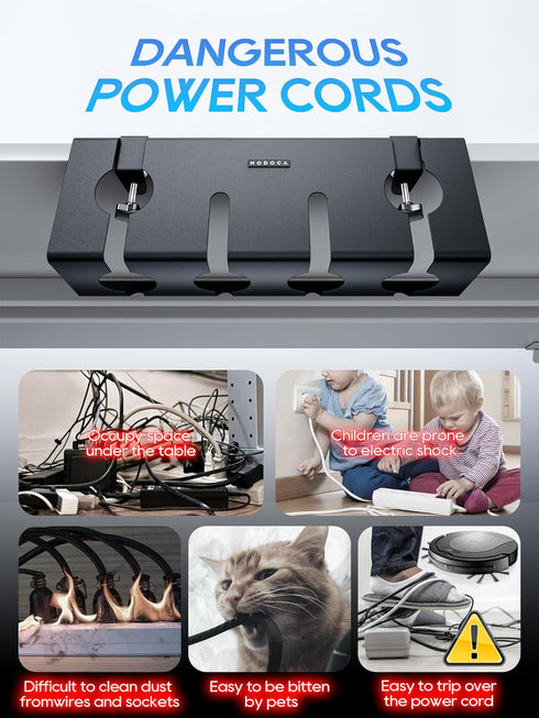 NODOCA No Drill Under Desk Cable Management Tray, 17'' Wire Organizer, Punch-Free Clamp on, Black