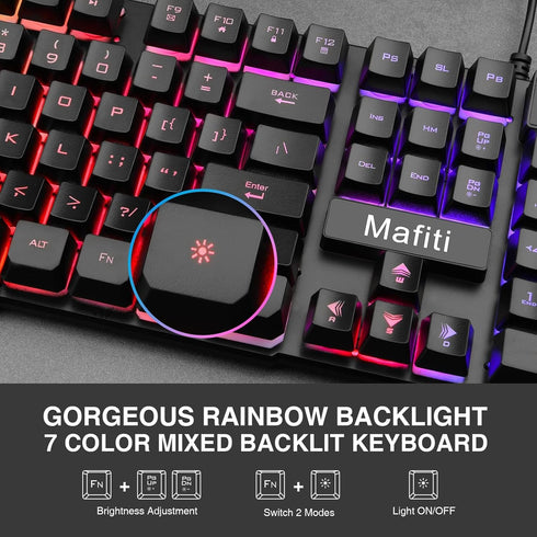 mafiti RK101 Wired Computer Keyboard Mouse Combo, RGB Backlit USB Keyboard for PC, Mac, Laptop, Desktop, Gaming Office