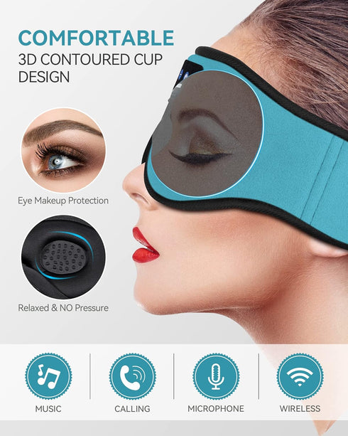 MUSICOZY Sleep Headphones 3D Bluetooth 5.4 Headband Sleep Mask, Wireless Music Earbuds Eye Mask for Side Sleepers