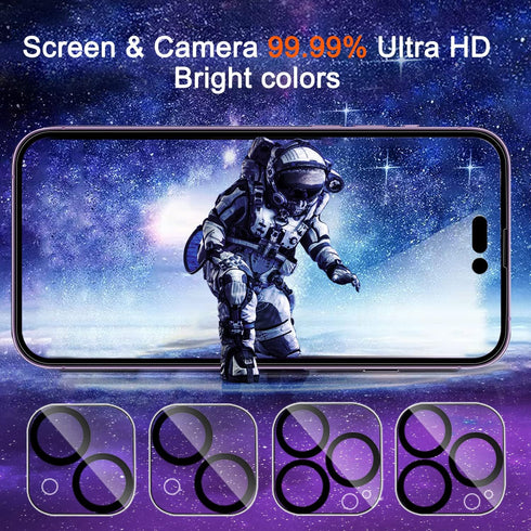 Ferilinso 3 Pack Screen Protector for iPhone 14 Pro Max & Plus + 2 Tempered Glass Camera Lens Protectors.
