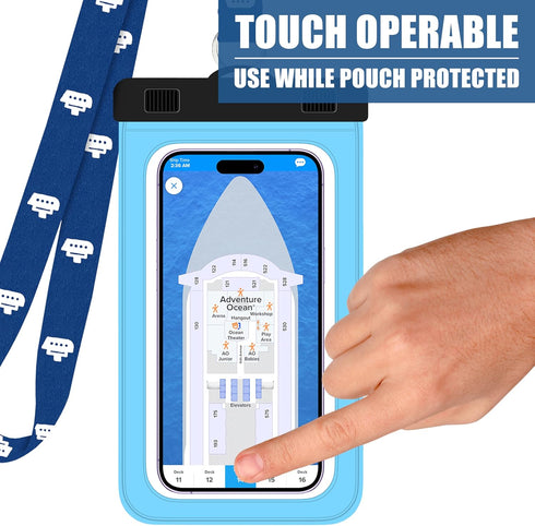 Cruise Lanyards Extra Large Waterproof Cell Phone Pouch - Touch Screen Dry Case for Phones up to 7” (2-Pack)