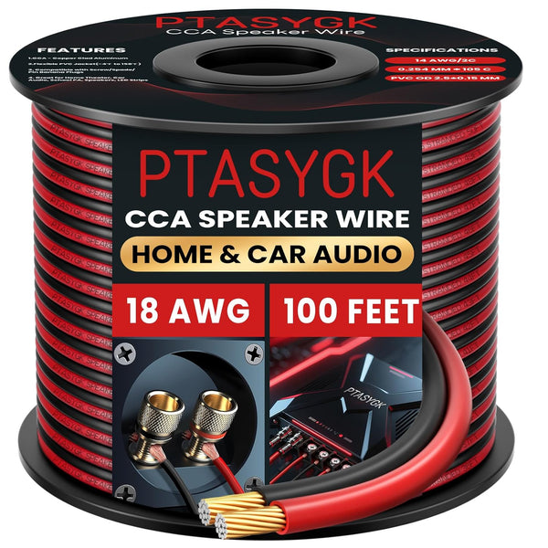 18 Gauge Speaker Wire 100 Feet - 2 Conductor CCA Clear Audio