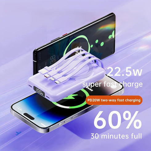 RCHL Magnetic Wireless Portable Charger 10000mAh, Built-in 4 Cables, 22.5W PD Fast Charging Battery Pack