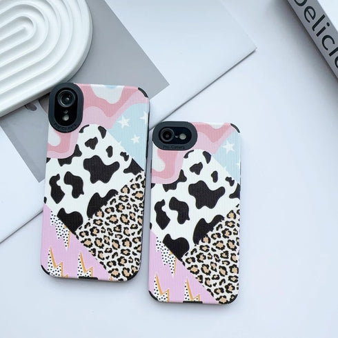 iPhone 13 Case Compatible, Trendy Leather Animal Leopard Design with Cow Milk Spot Pattern, Shockproof Slim TPU
