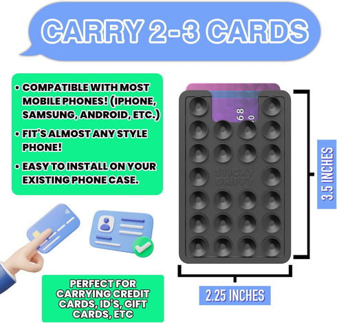 Suction Phone Card Holder Mount, Phone Wallet, Silicon Adhesive Accessory for iPhone and Android, Hands-Free Mirror