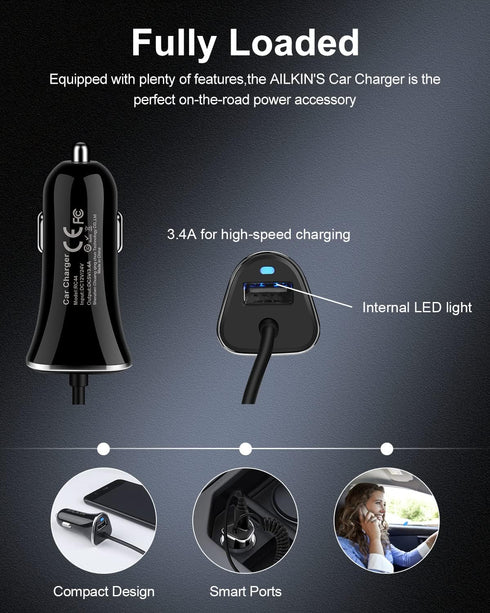 AILKIN USB C Car Charger for Samsung Galaxy, Cigarette Lighter Adapter for iPhone 16 Pro Max, Type C Car Charger