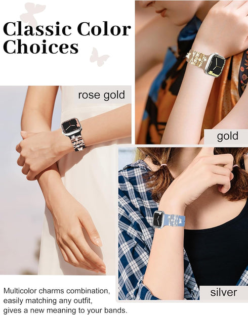 JR.DM Watch Charms for Women with Butterfly Studs, Compatible with Apple Watch Band 38mm-45mm, Silver