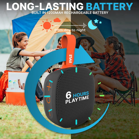 PyleUsa Portable Bluetooth Mini Loud Speaker, TWS Stereo, Strong Bass, IPX7 Waterproof, Supports Micro SD/TF/AUX for
