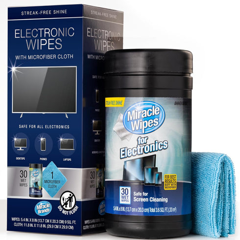 MiracleWipes for Electronics Cleaning - Screen Wipes for TV, Phones, Monitors - Includes Microfiber Towel