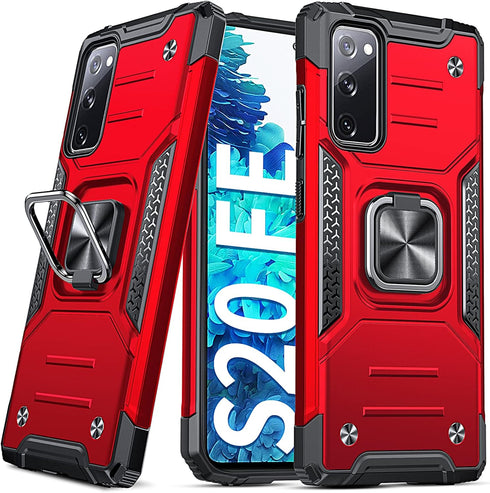 Anqrp Galaxy S20 FE 5G Case, Military Grade Protective Cover with Enhanced Metal Ring Kickstand, Red