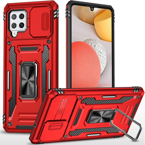 Samsung Galaxy A42 5G Case with Slide Camera Cover, Military Grade Shockproof Armor Heavy Duty Case - Red