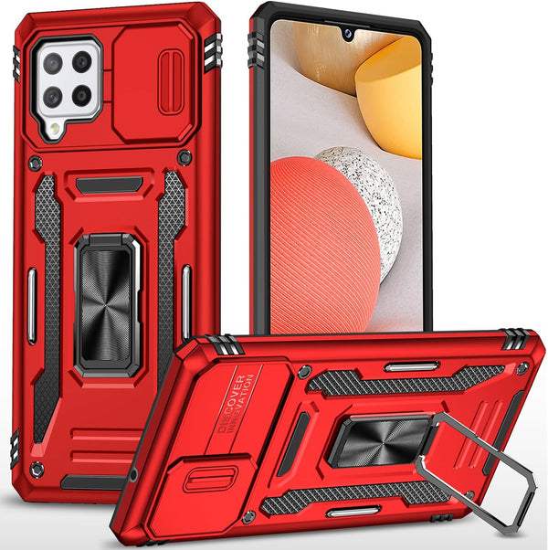 Samsung Galaxy A42 5G Case with Slide Camera Cover, Military Grade Shockproof Armor Heavy Duty Case - Red