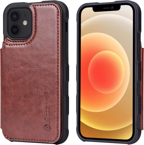 Arae Compatible with iPhone 12 Case - Wallet Case with PU Leather Card Pockets Back Flip Cover for iPhone 12/12 Pro