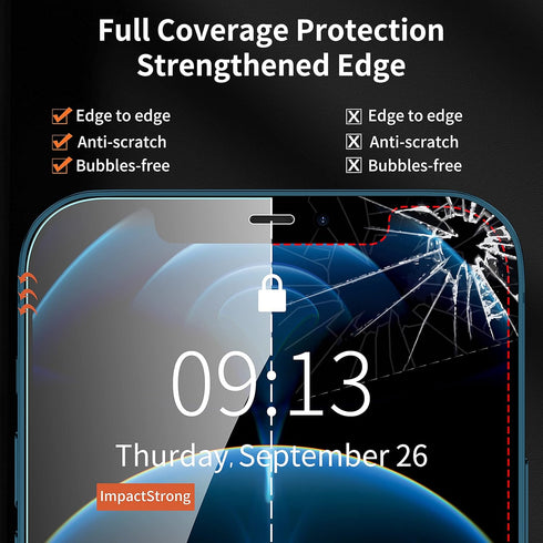 ImpactStrong Shatterproof Tempered Glass Screen Protector for iPhone 12 Mini, 3-Pack, Easy Installation Frame